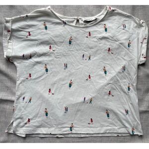 Emi-Jo White Cotton Novelty Park Print Short Sleeve T-Shirt Size M/L